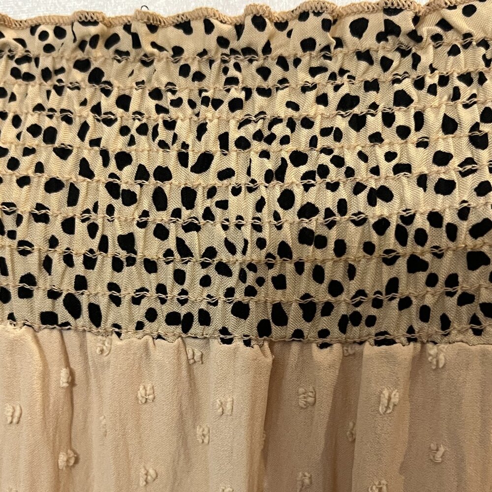 BucketList Womens M Tiered Maxi Dress Beige Boho Smocked Animal Print USA - Picture 4 of 9